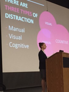 CATA board member Dana Paris showing the three types of distractions--manual, visual, and cognitive--at play when texting and driving.